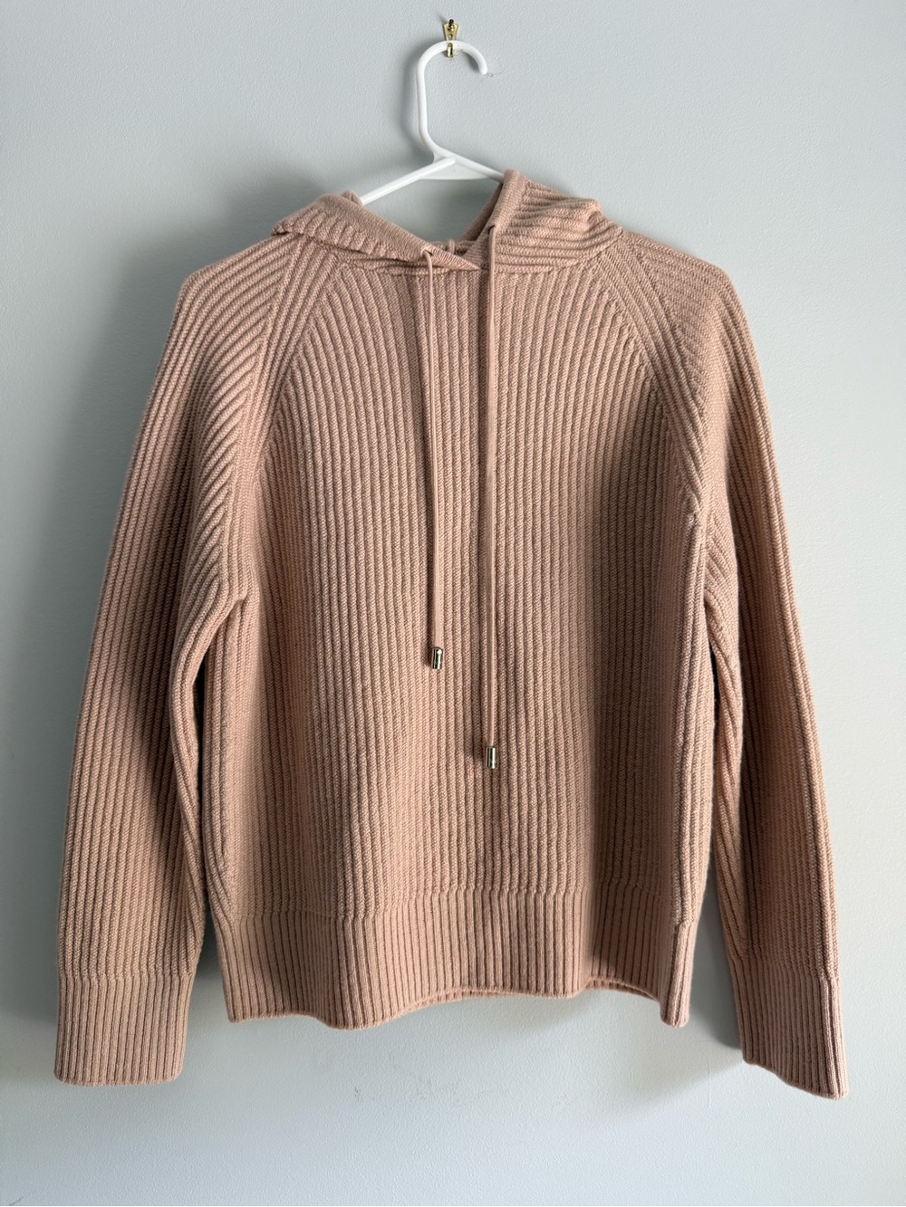 MaxMara Ribbed Drawstring Hooded Sweater in Dusty Rose